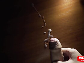 Uncut guy cums on table