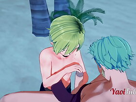 One Flash Yaoi - Zoro x Sanji Handjob and Blowjob in a shore - anime Manga Blissful