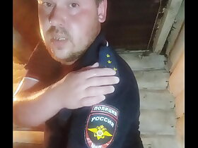 A cop with a huge ass uses a banana in the wrong way))) Obese ass, tattoos, anal making love